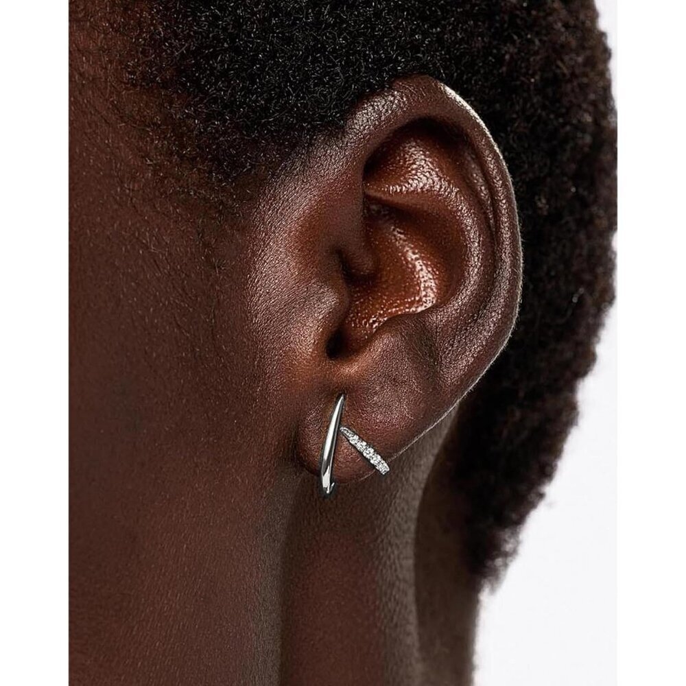 Trendy 14K Silver plated stud earrings for women dainty minimalist CZ jewelry - Picture 3 of 6